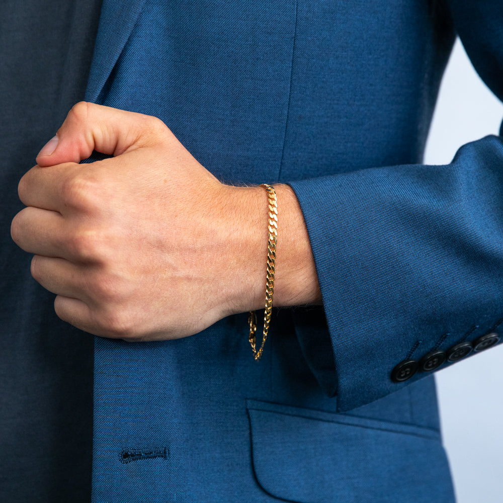 Exquisite 9 Carat Yellow Solid Gold 21cm 120 Gauge Curb Style Bracelet for Fashion Enthusiasts