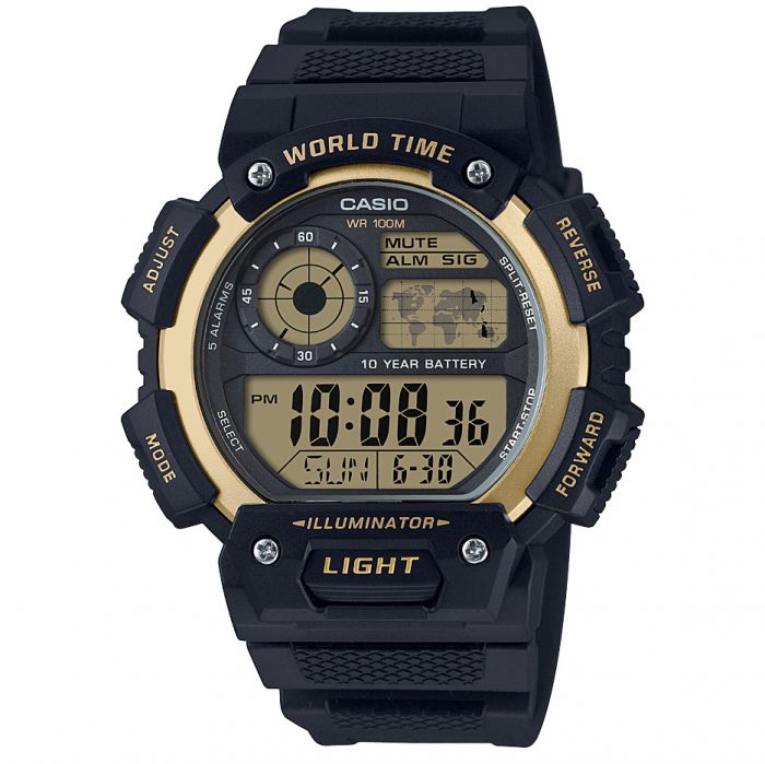 Casio AE1400WH-9A Durable Digital World Time Watch with Long Battery Life