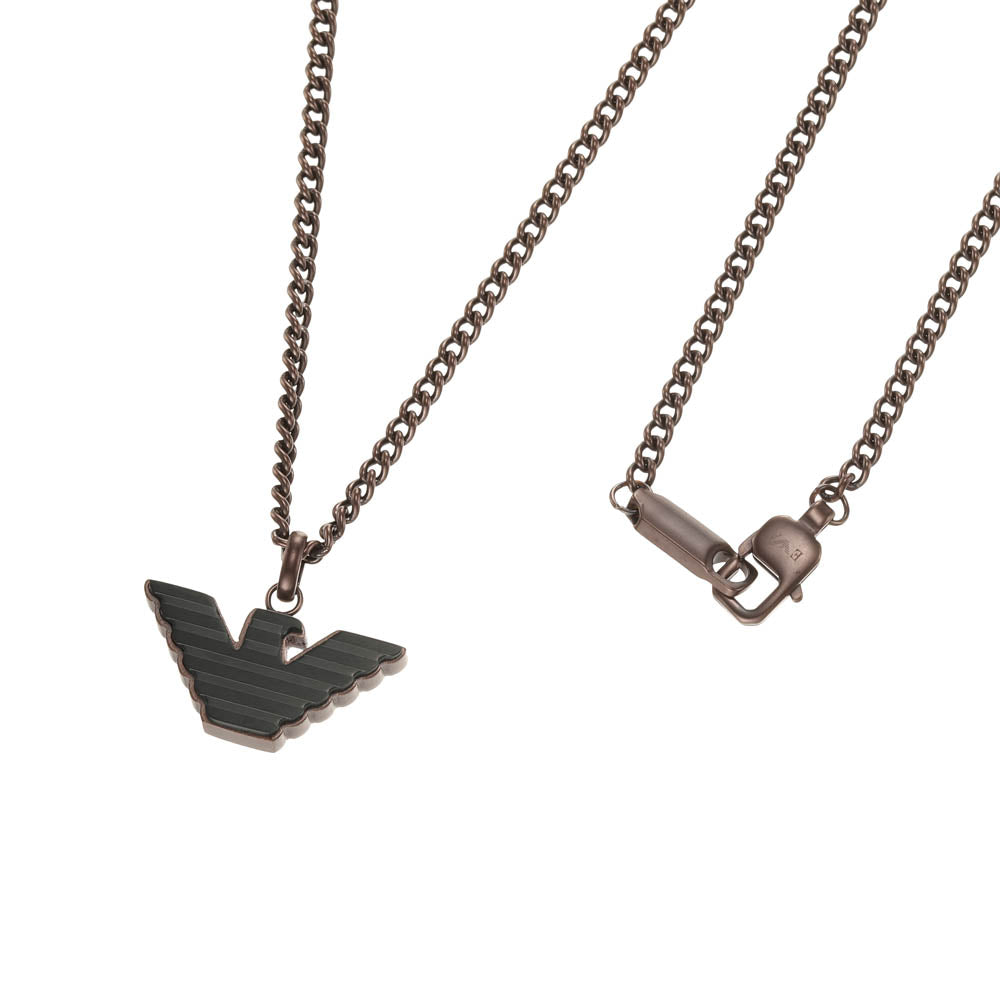 Emporio Armani Fashionable Stainless Steel Necklace with Brown and Black Pendant