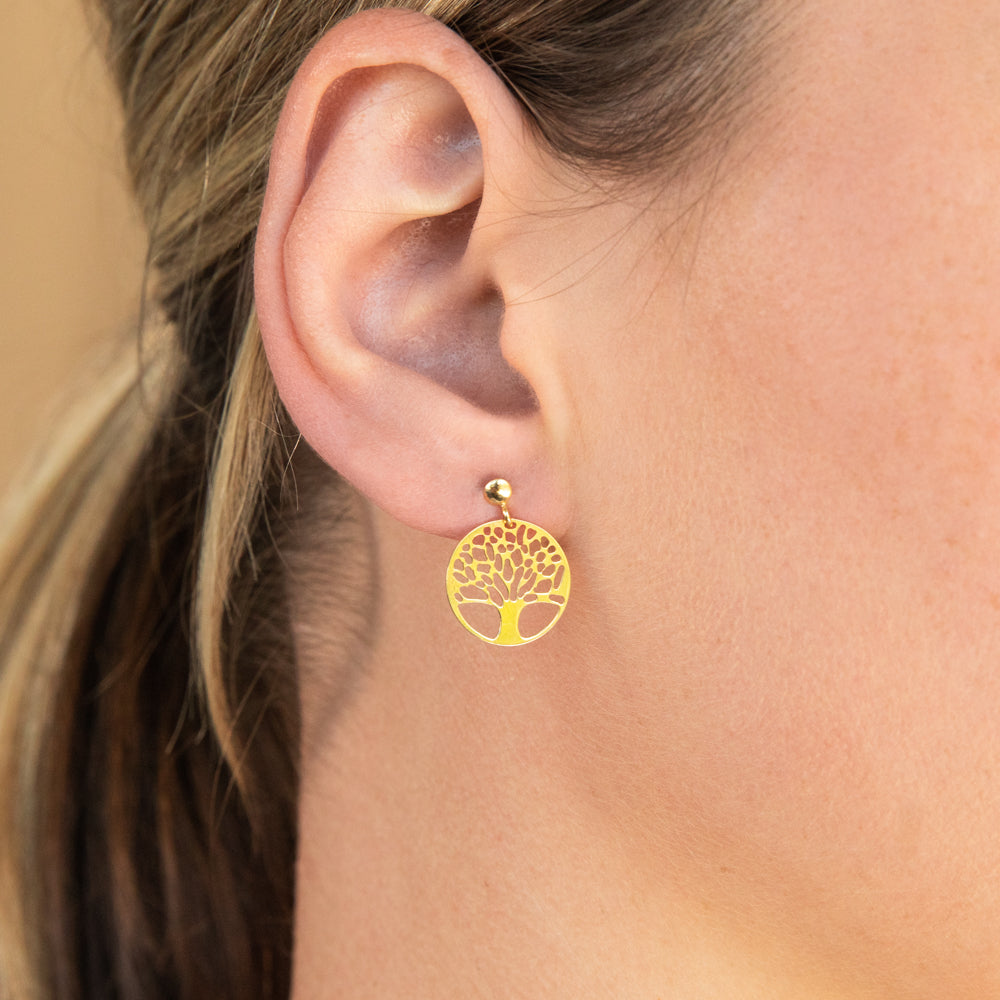 9 Carat Gold Filled Stud Earrings Featuring a Beautiful Tree of Life Cut - Out Design