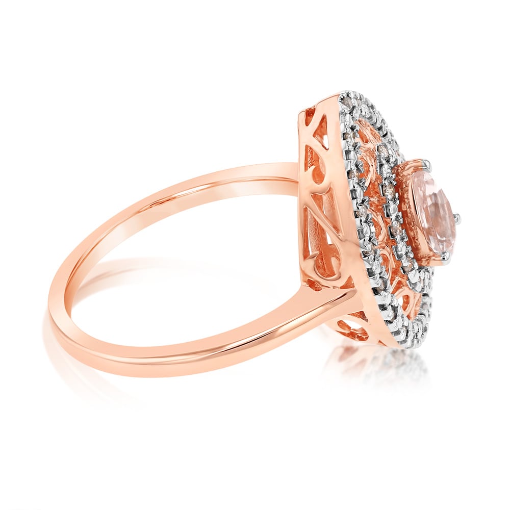 Stunning 9ct Rose Gold Diamond and Oval Natural Morganite Engagement Pear Ring