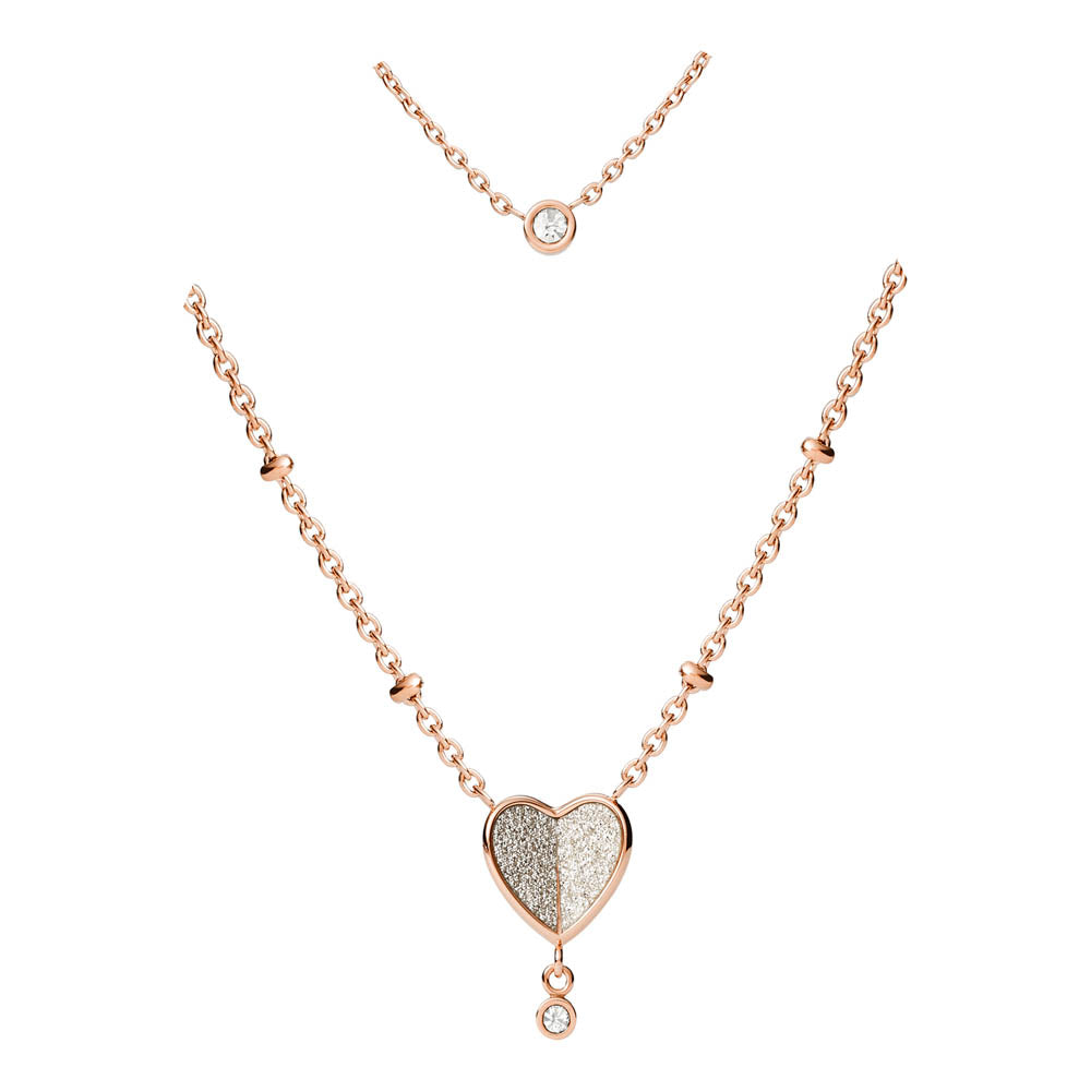 Fossil Women's Rose Gold Plated Stainless Steel Sadie Flutter Heart Pendant Necklace with Multi-Strand Chain