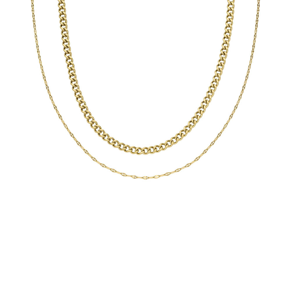 Stylish Fossil Yellow Gold-Plated Stainless Steel Chain Jewelry Set