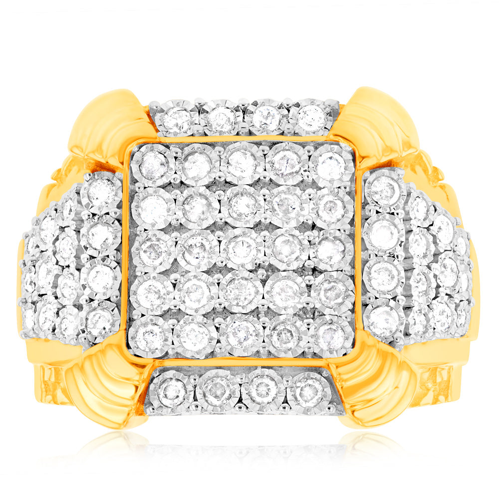 Stunning 3/4 Carat Diamond Men's Engagement Ring Crafted in 9 Carat Yellow Gold