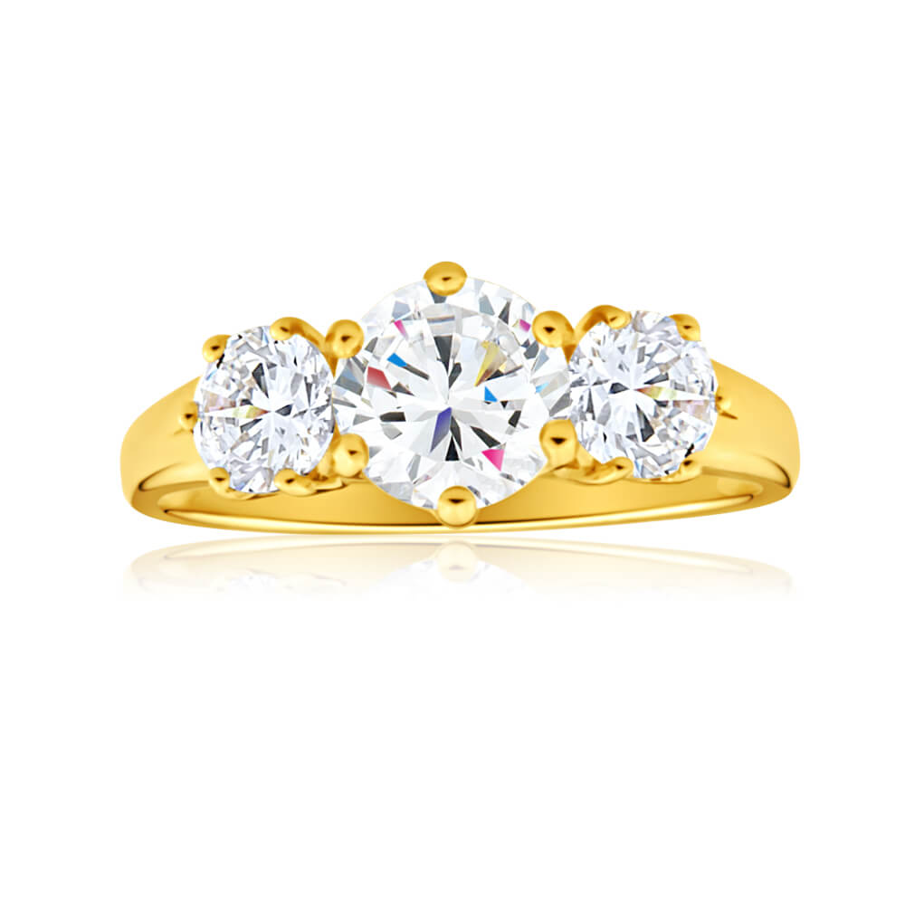 9ct Alluring Yellow Gold Cubic Zirconia Three - Stone Ring