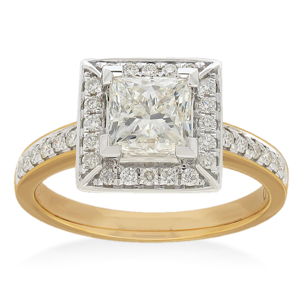 Stunning 18ct Yellow Gold Ring with 1.50ct Princess - Cut Centre Diamond, Total 1.70 Carats