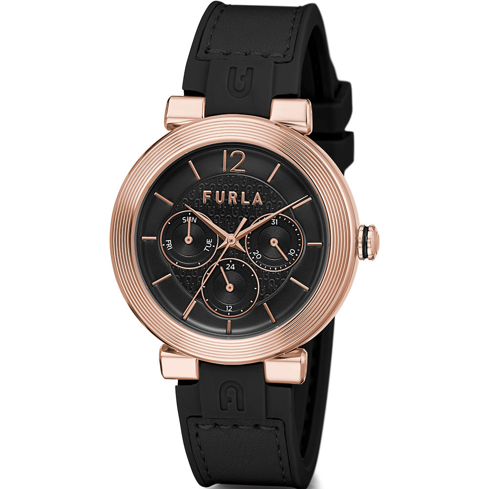 Furla Multifunctional Black Leather Ladies' Wristwatch from the Block Collection - Model WW00011002L3