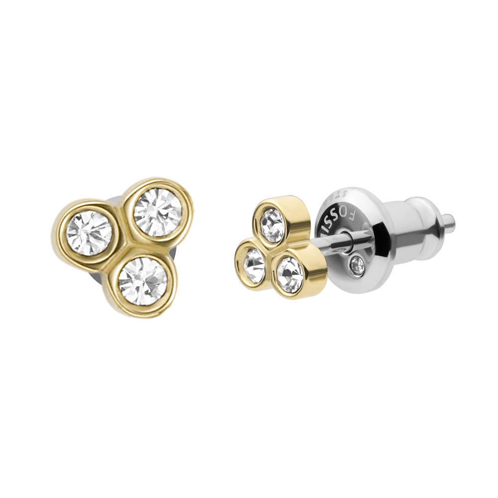 Fossil Yellow Gold Coated Stainless Steel Sadie Trio Sparkling Stud Earrings - Fashion Jewelry