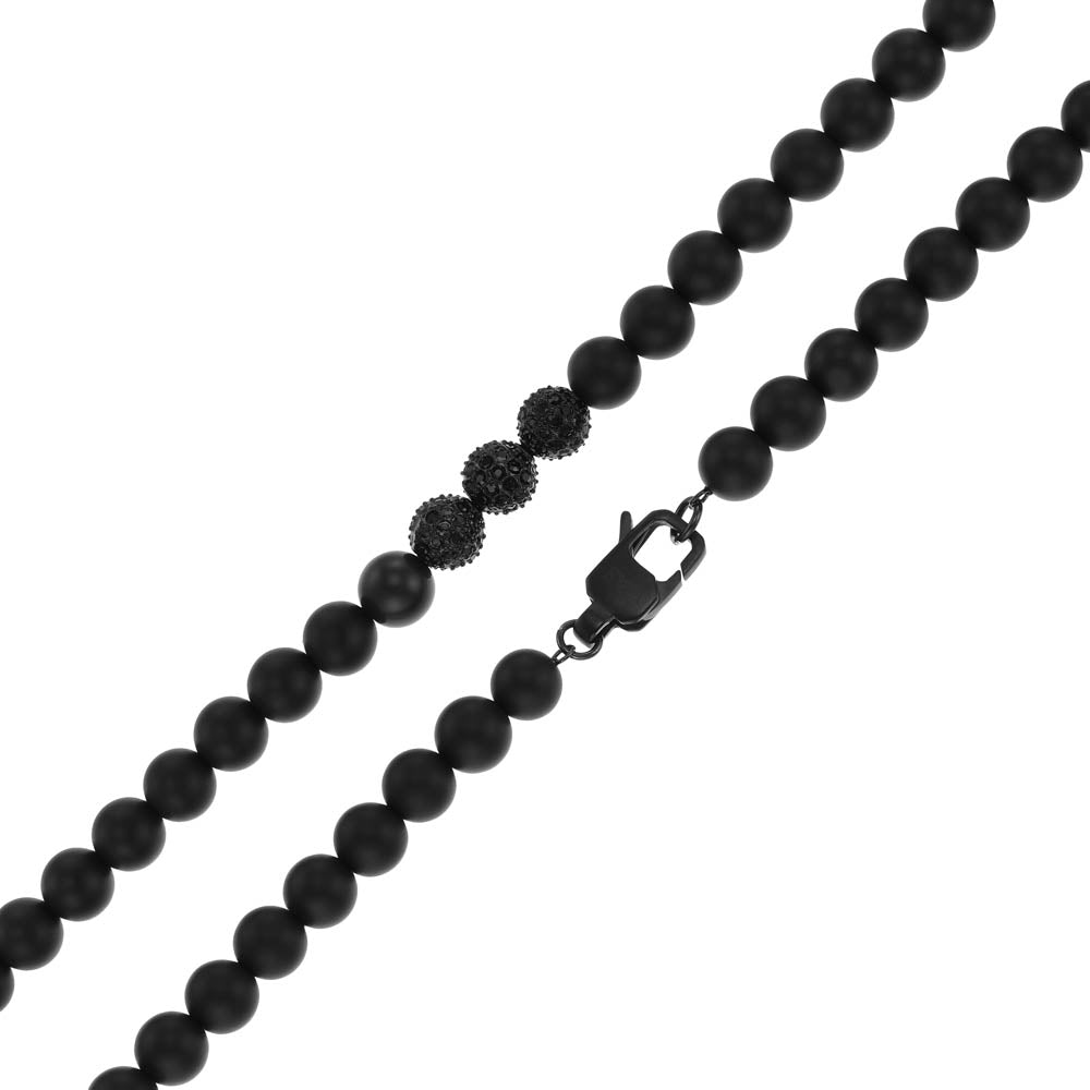 Emporio Armani Stylish Stainless Steel Black Onyx Beaded Necklace Chain