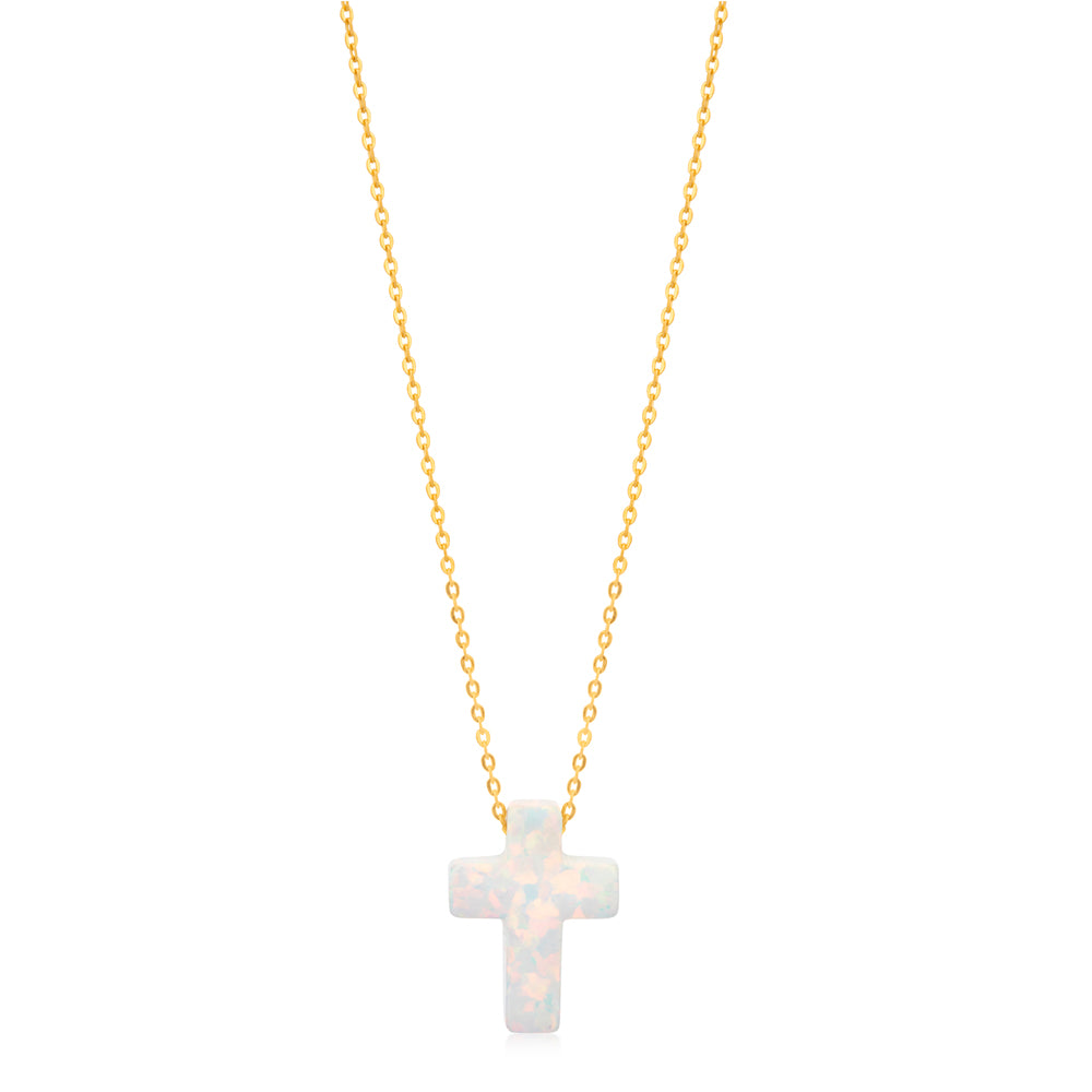 9 Carat Yellow Gold Pendant with Synthetic Opal in Cross Design
