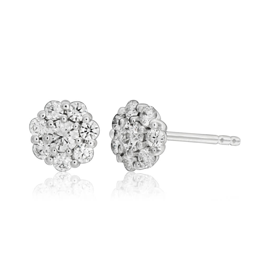 Exquisite 9ct White Gold Claw-set Flawless Cut Diamond Stud Earrings with a Total Weight of 35 - 39 Points