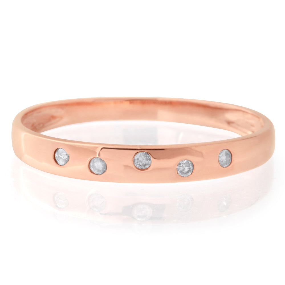 Stunning 9ct Rose Gold Ladies' Diamond Ring Featuring 5 Brilliant 0.05 Carat Diamonds