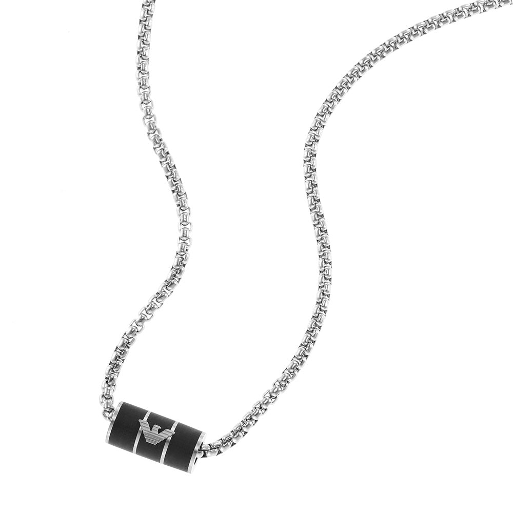 Emporio Armani Black Matte Lacquer Stainless Steel Pendant with Chain