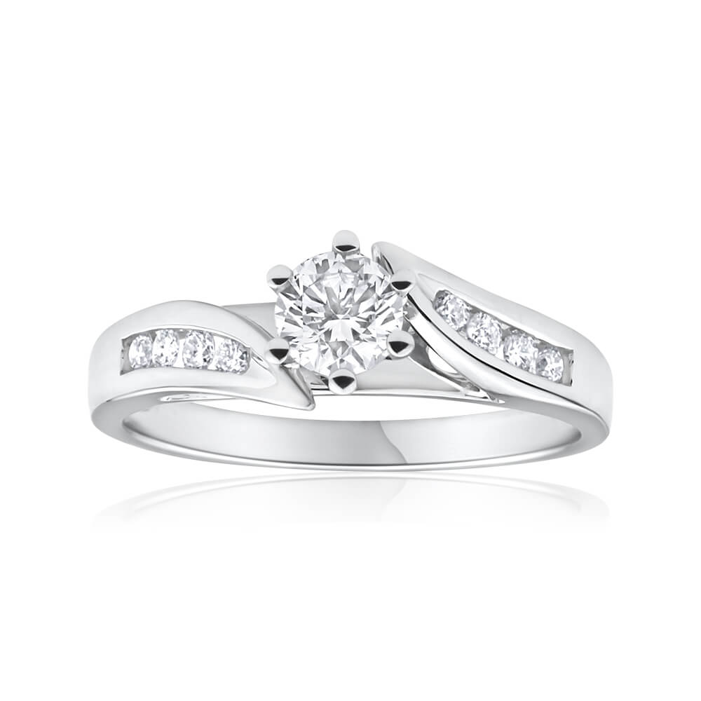 Exquisite 18 Carat White Gold Engagement Ring Adorned with 0.5 Carats of Sparkling Brilliant Cut Diamonds