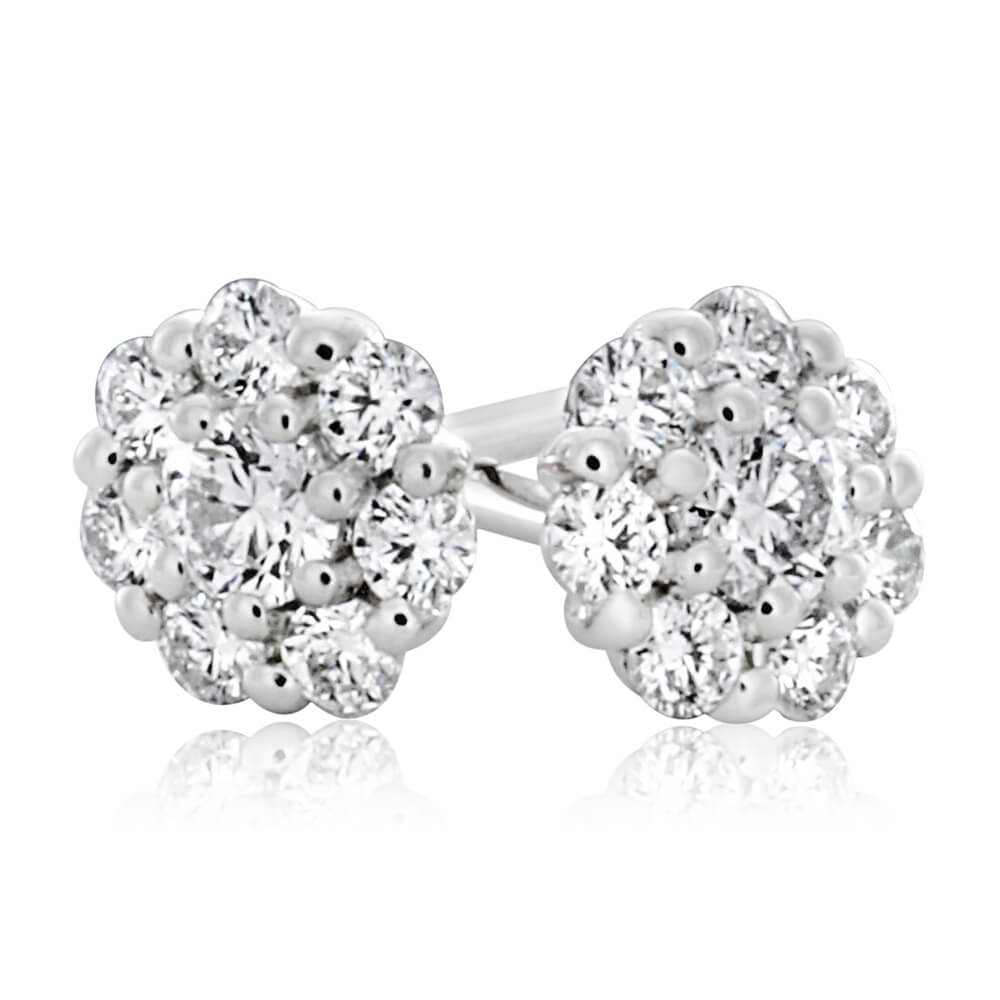 Exquisite 9ct White Gold Claw-set Flawless Cut Diamond Stud Earrings with a Total Weight of 35 - 39 Points
