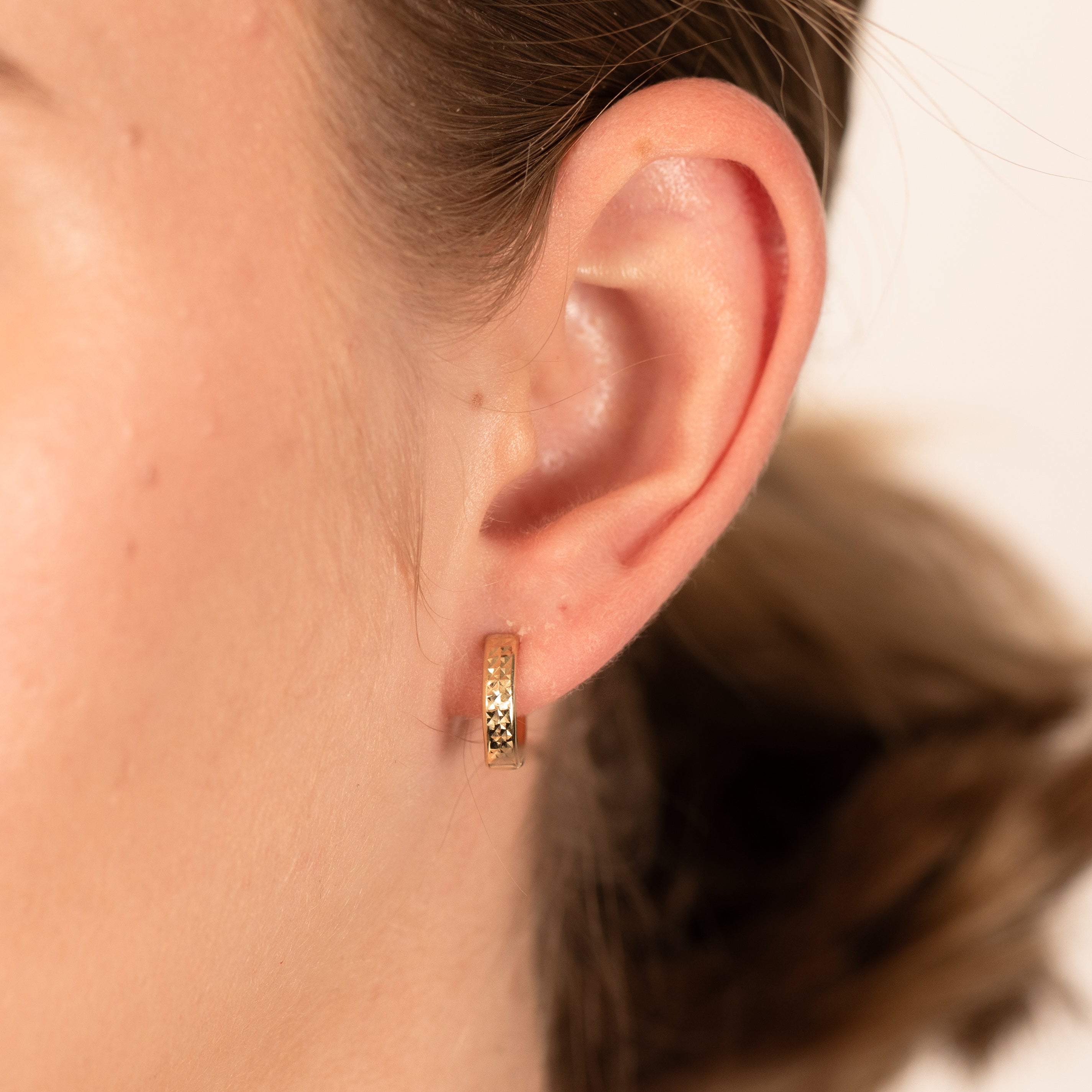 Stylish 9ct Yellow Gold Textured Fancy Hoop Earrings for Daily Wear