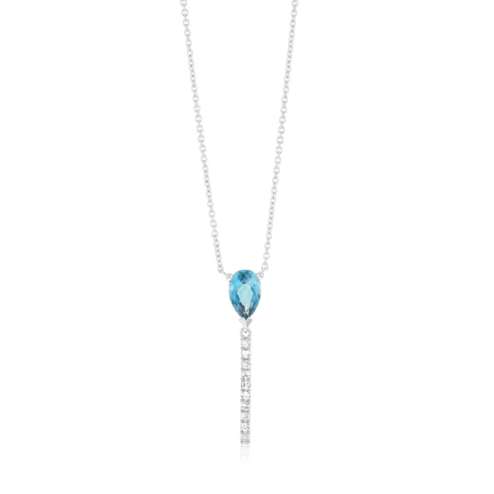 Stunning 9 Carat White Gold Ring Featuring 0.48 Carat Blue Topaz and 10 Shining Diamonds