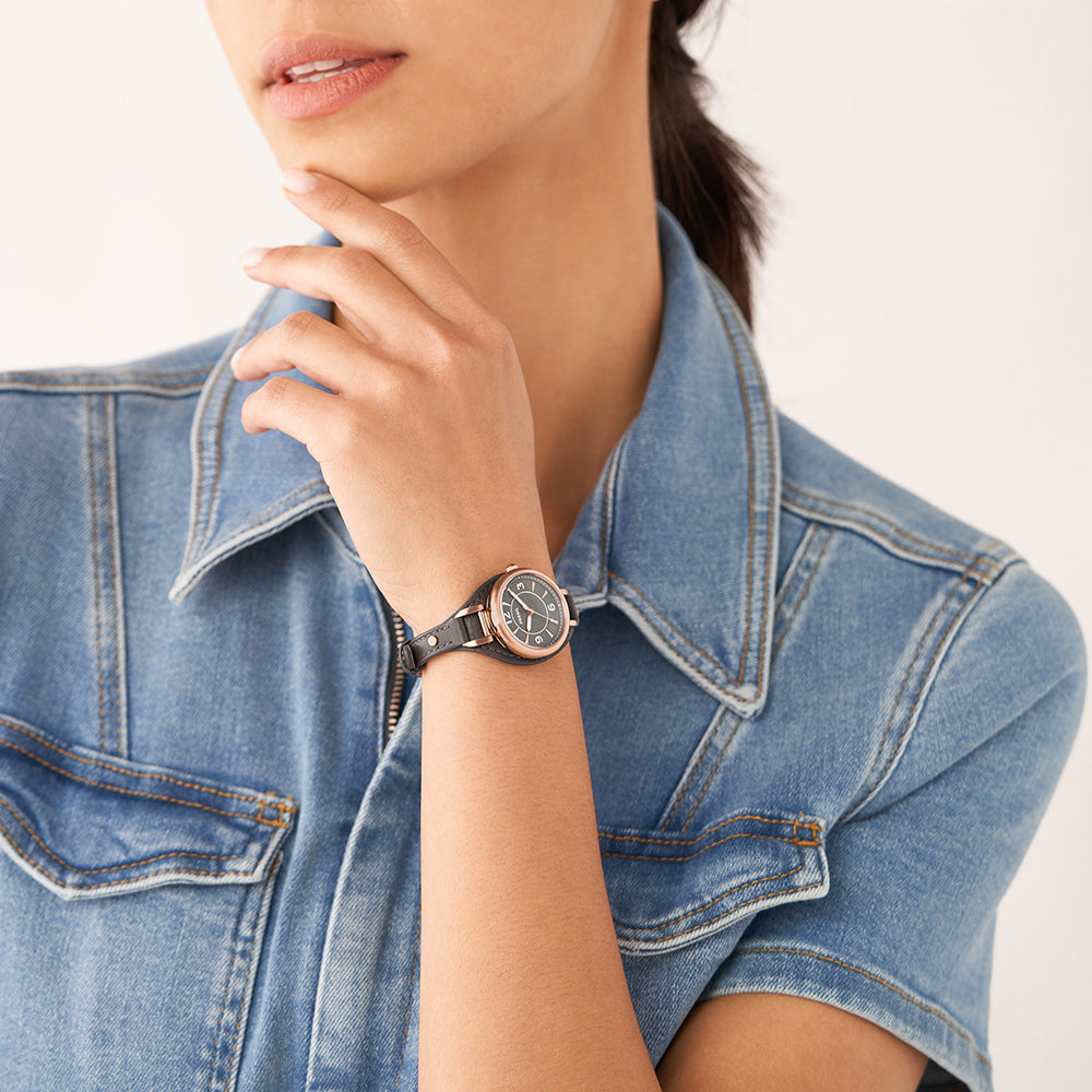 Fossil ES5212 Carlier 28mm Stainless Steel Watch with LiteHide™ Leather Strap