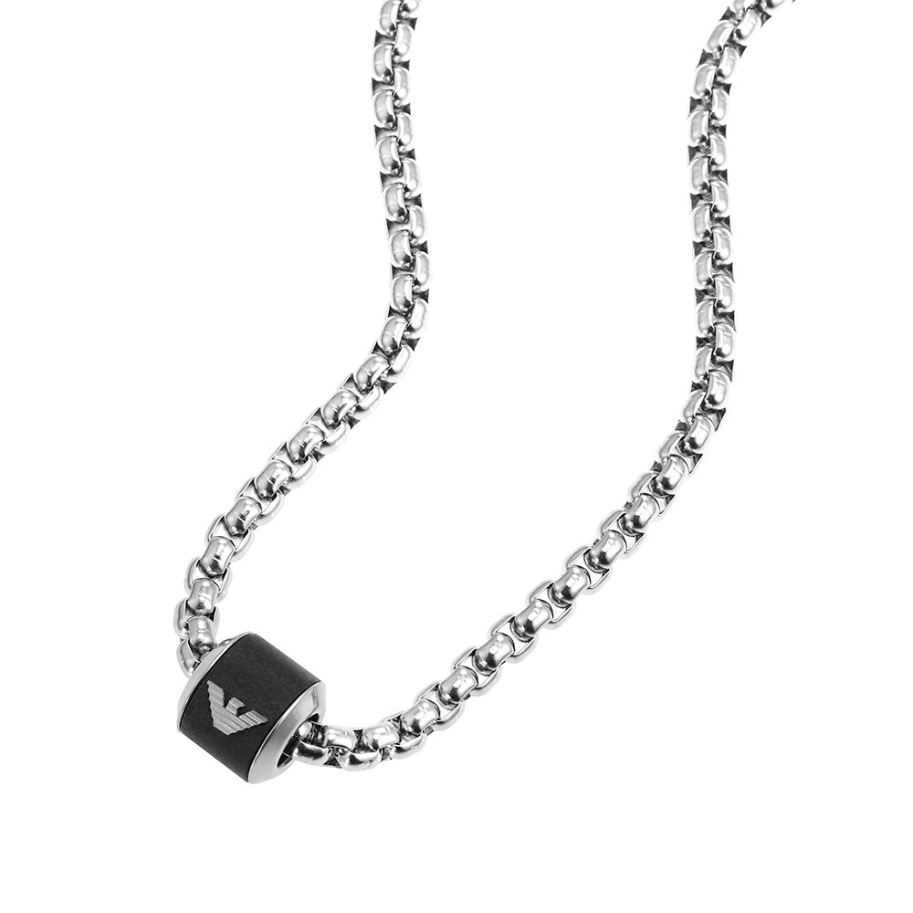 Emporio Armani Black Marble Stainless Steel Pendant on a Stylish Chain