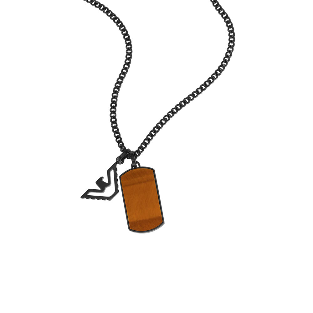 Emporio Armani Stylish Stainless Steel Pendant with Brown Tiger's Eye and Black Eagle Design on Chain