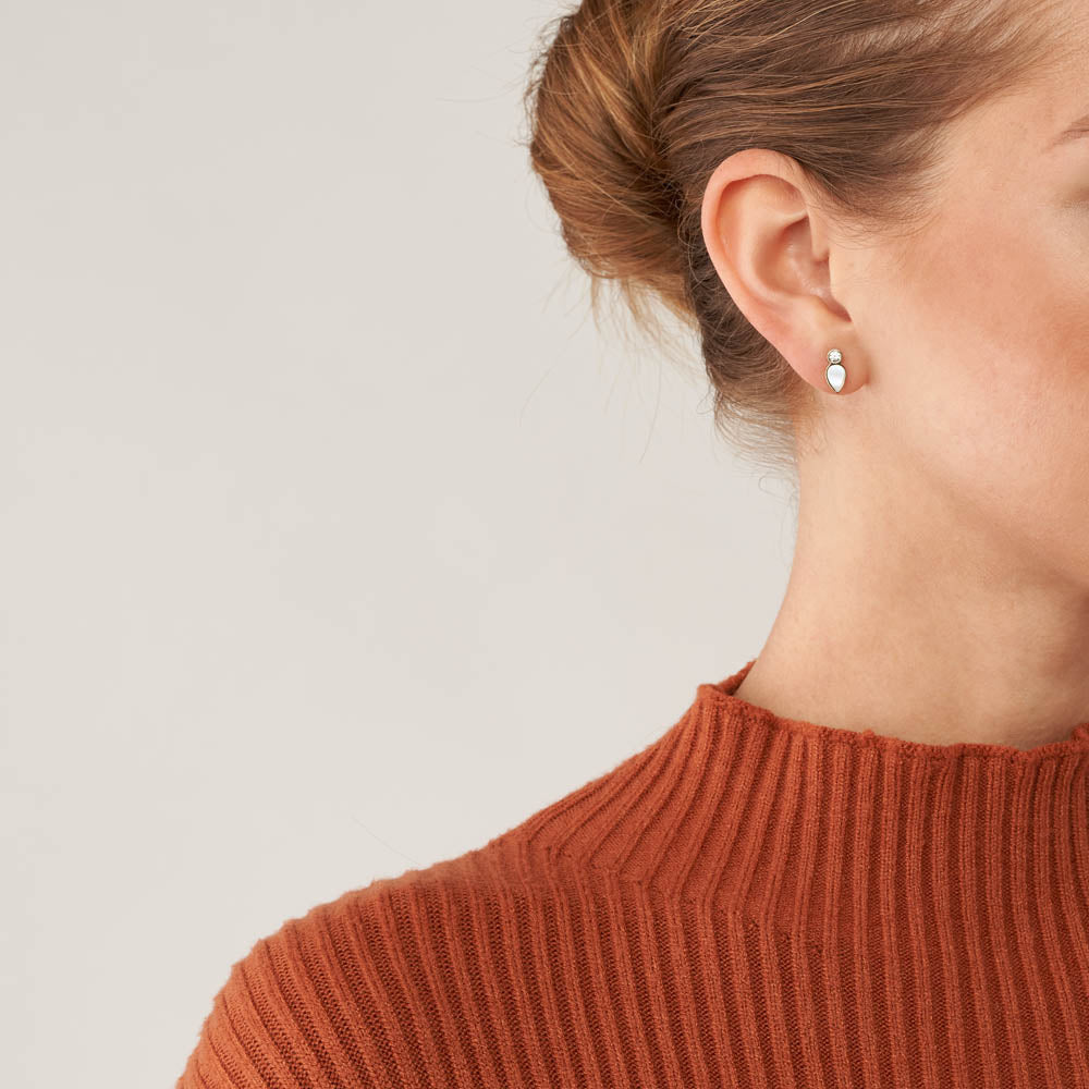Fossil Stylish Yellow Gold - Coated Stainless Steel Mother - of - Pearl Teardrop Stud Earrings for Women