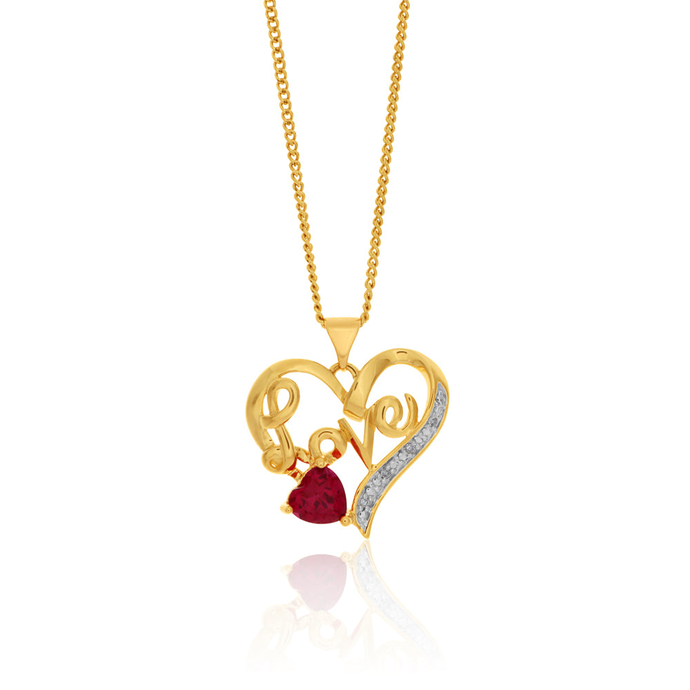9-carat Crafted Ruby and Diamond Heart-shaped Love Pendant Jewelry