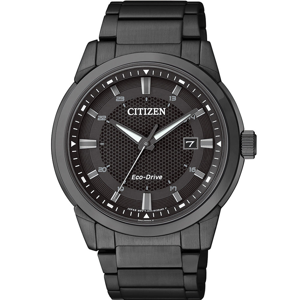 Citizen Men's Eco-Drive BM7145-51E Black Stainless Steel Wristwatch with Three-Link Bracelet