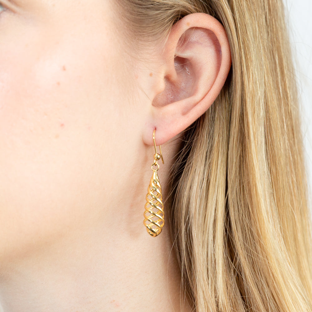 Exquisite 9ct Yellow Gold 4.5cm Spiral Drop Earrings with Matching Pendant Option