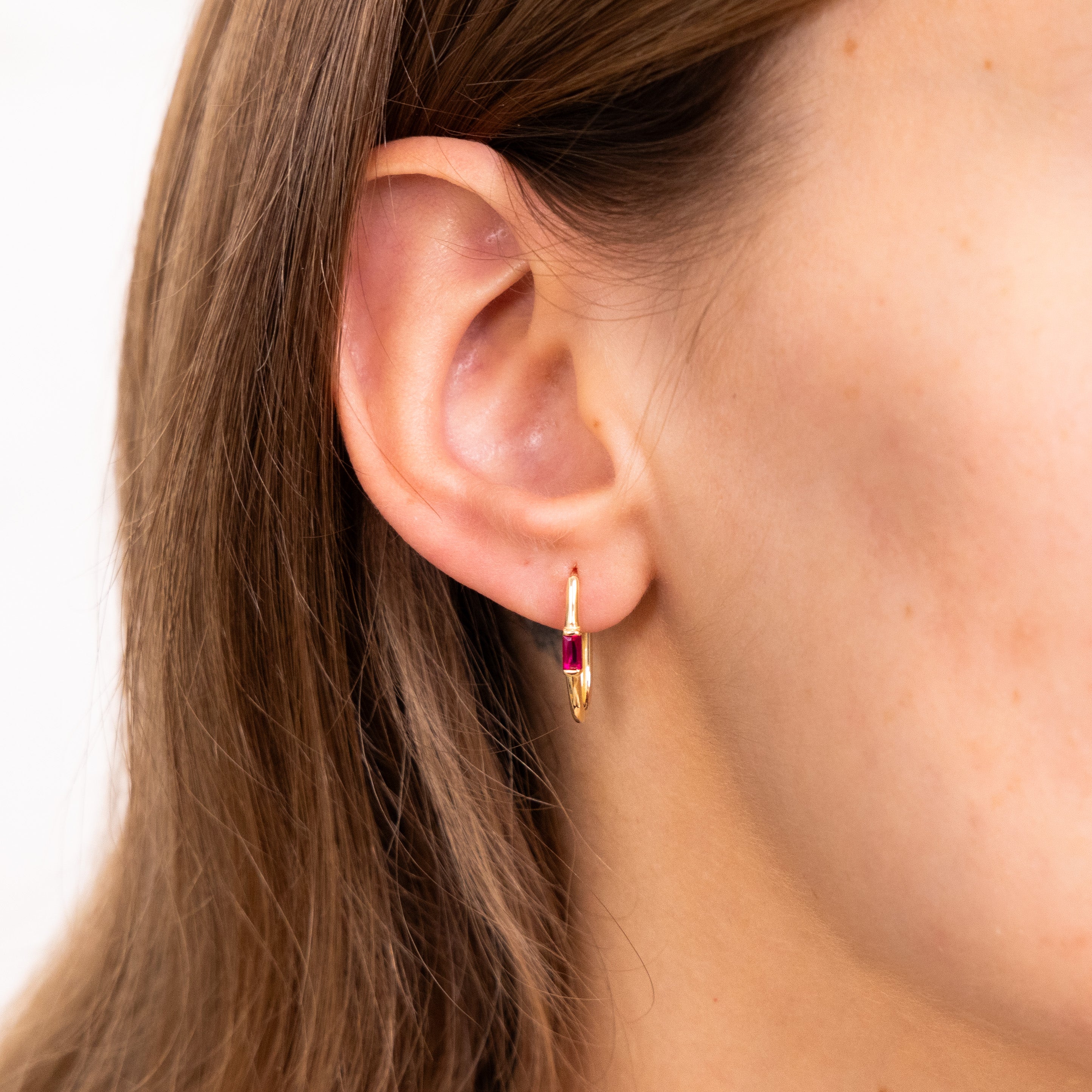 9ct Yellow Gold Elongated Sleeper Earrings with Stunning Ruby Accents
