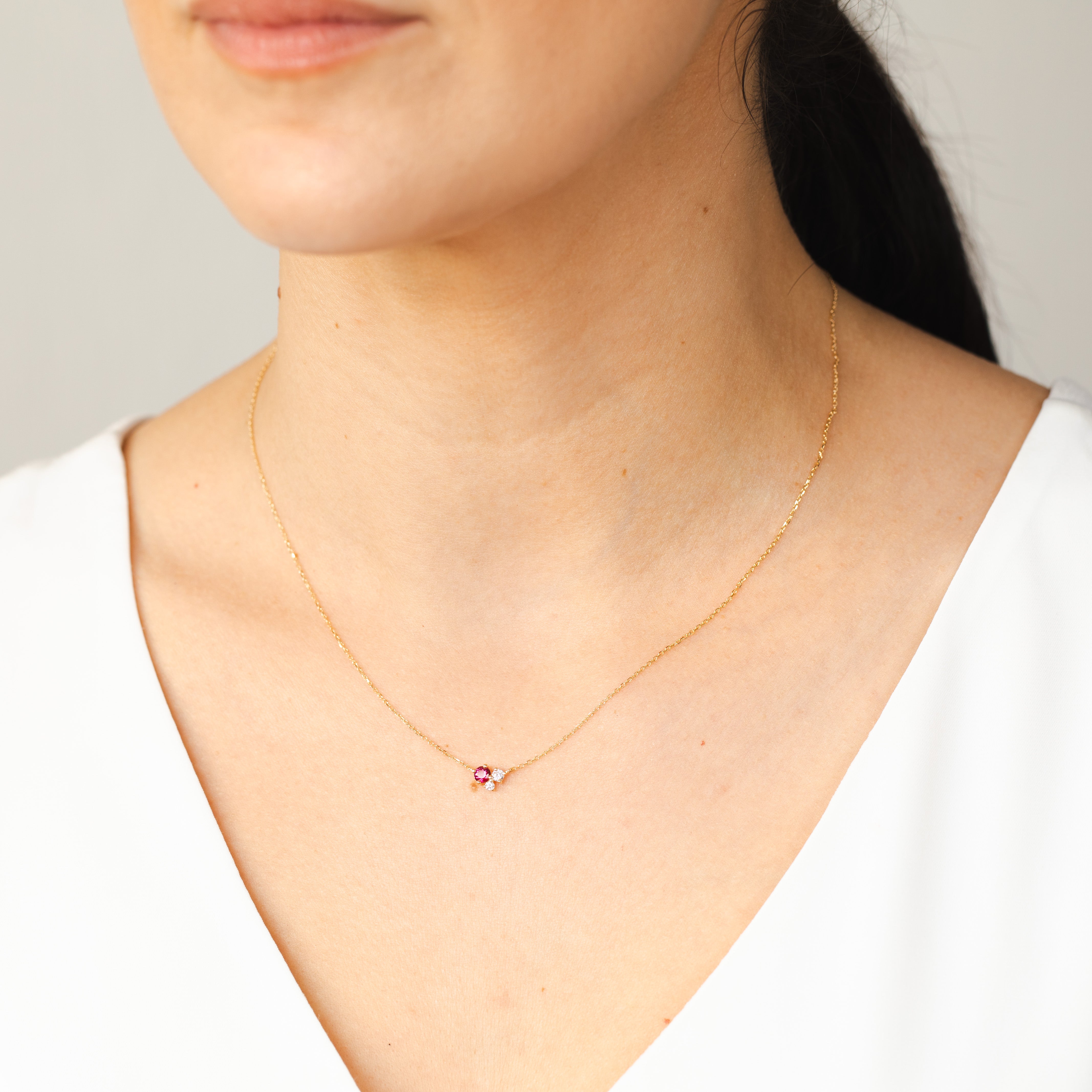 Stunning 9ct Yellow Gold Pendant with Ruby Red Gemstone and White Zirconia on a Chain, Jewelry Accessory