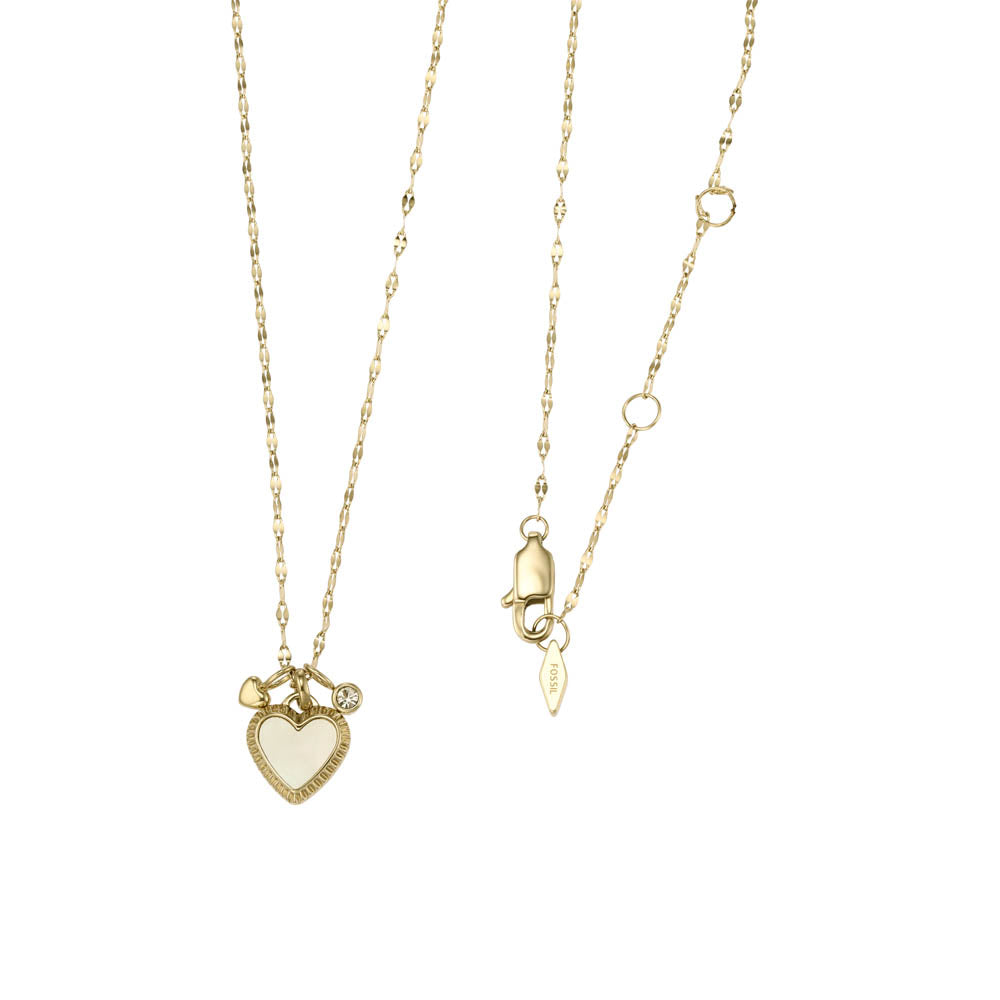 Fossil Fashionable Yellow Gold - Coated Stainless Steel Mother - of - Pearl Earring and Pendant with Chain Jewelry Set