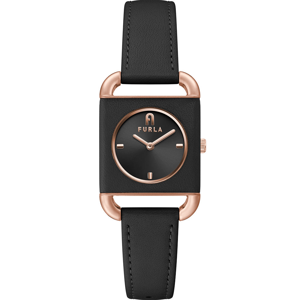 Furla Arco Square WW00017003L3 Rose Gold-plated Black Leather Watch