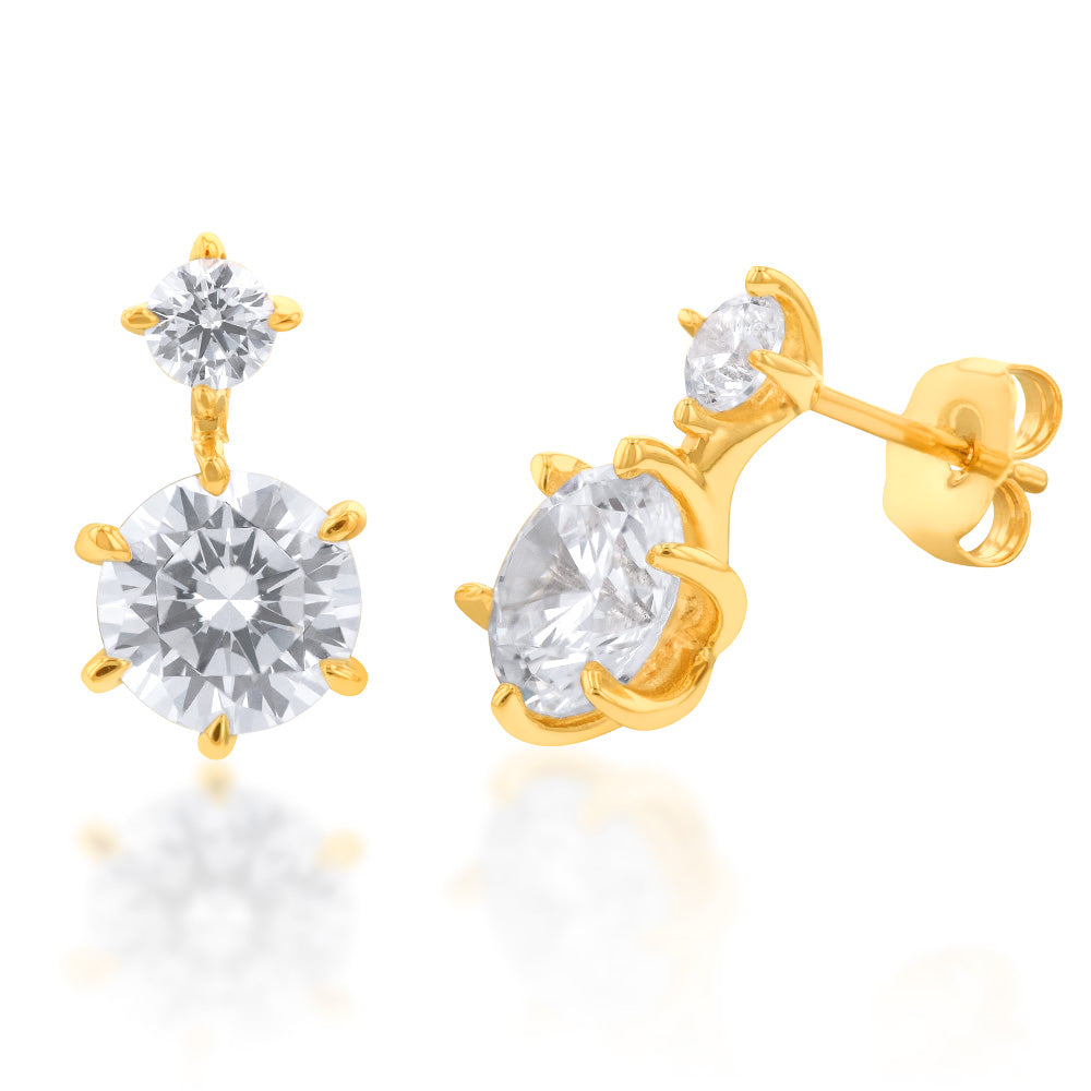 Gorgeous 9-carat Yellow Gold Twin Cubic Zirconia Drop Stud Earrings for Women