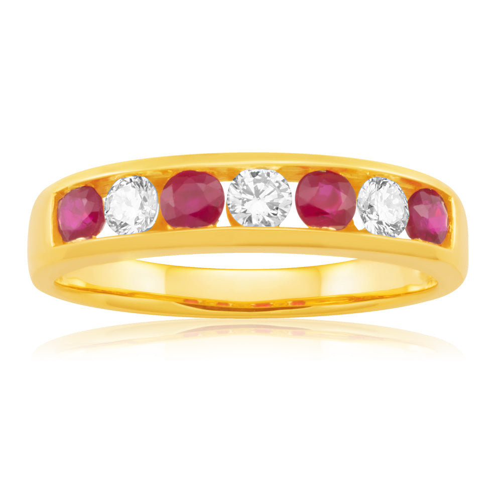 18ct Yellow Gold Ring with 0.25ct Natural Ruby and Diamonds