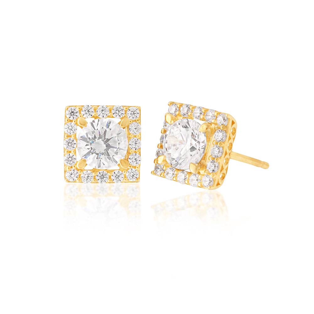 Exquisite 9 Carat Yellow Gold Zirconia Stud Earrings for Your Jewelry Collection