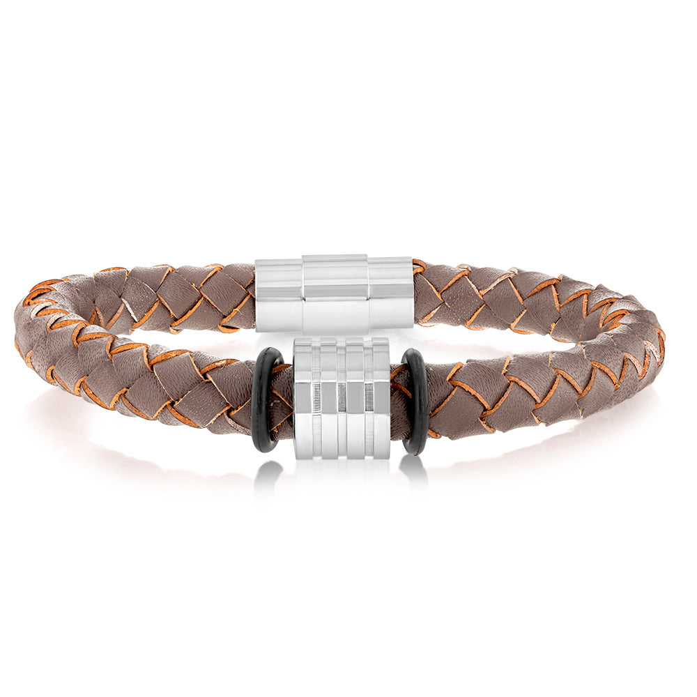 21cm Forte High - Quality Stainless - Steel Leather Bracelet