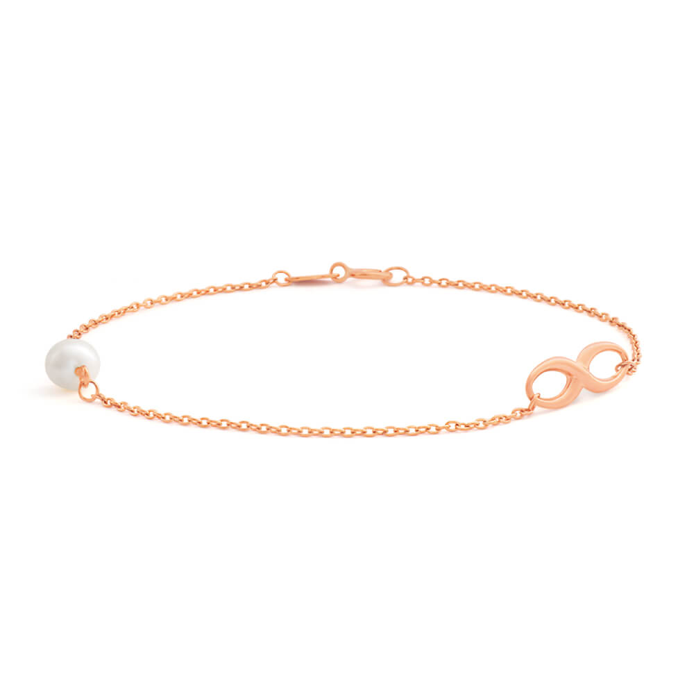 19cm 9ct Rose Gold Bracelet with Hand - selected Freshwater Pearl and Infinity Design