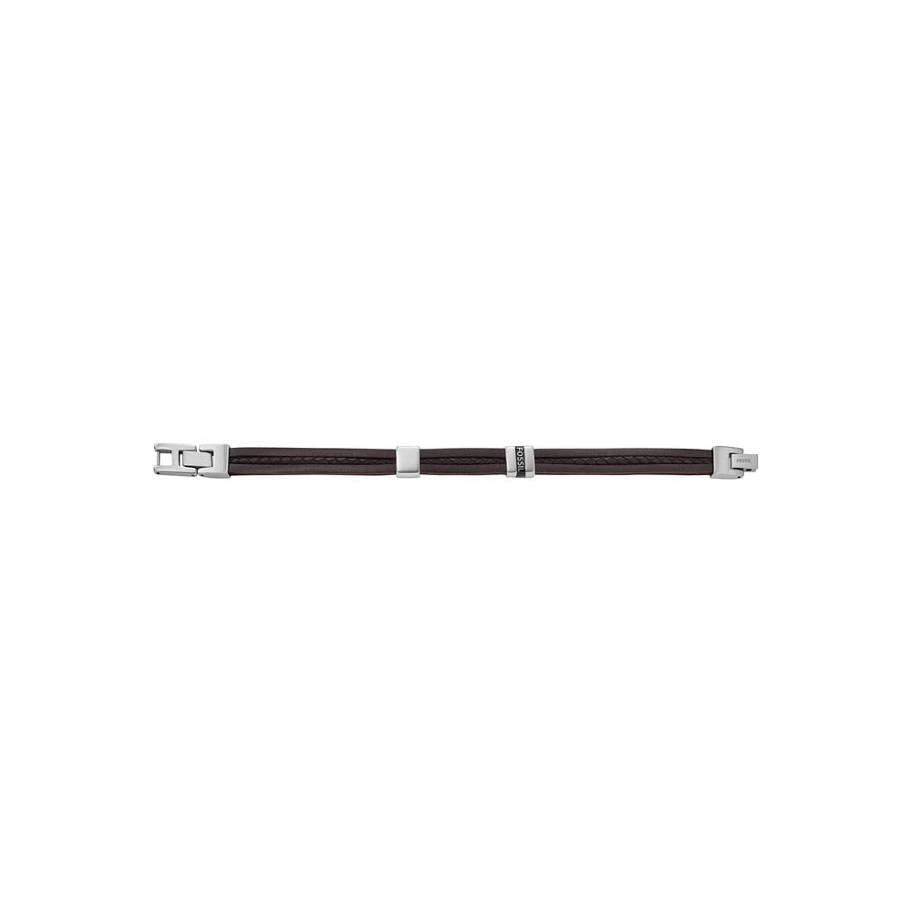 Fossil Brown Leather Strap Stainless Steel Jewelry Bracelet