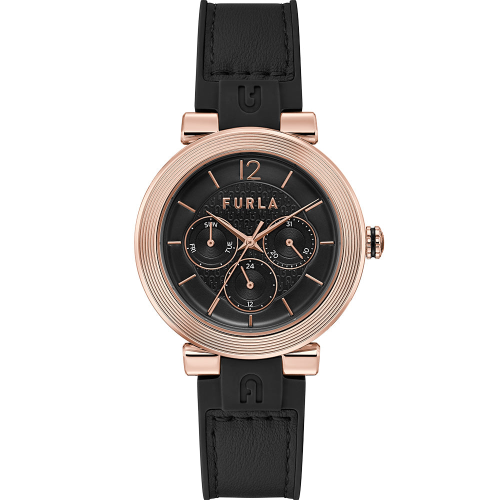 Furla Multifunctional Black Leather Ladies' Wristwatch from the Block Collection - Model WW00011002L3