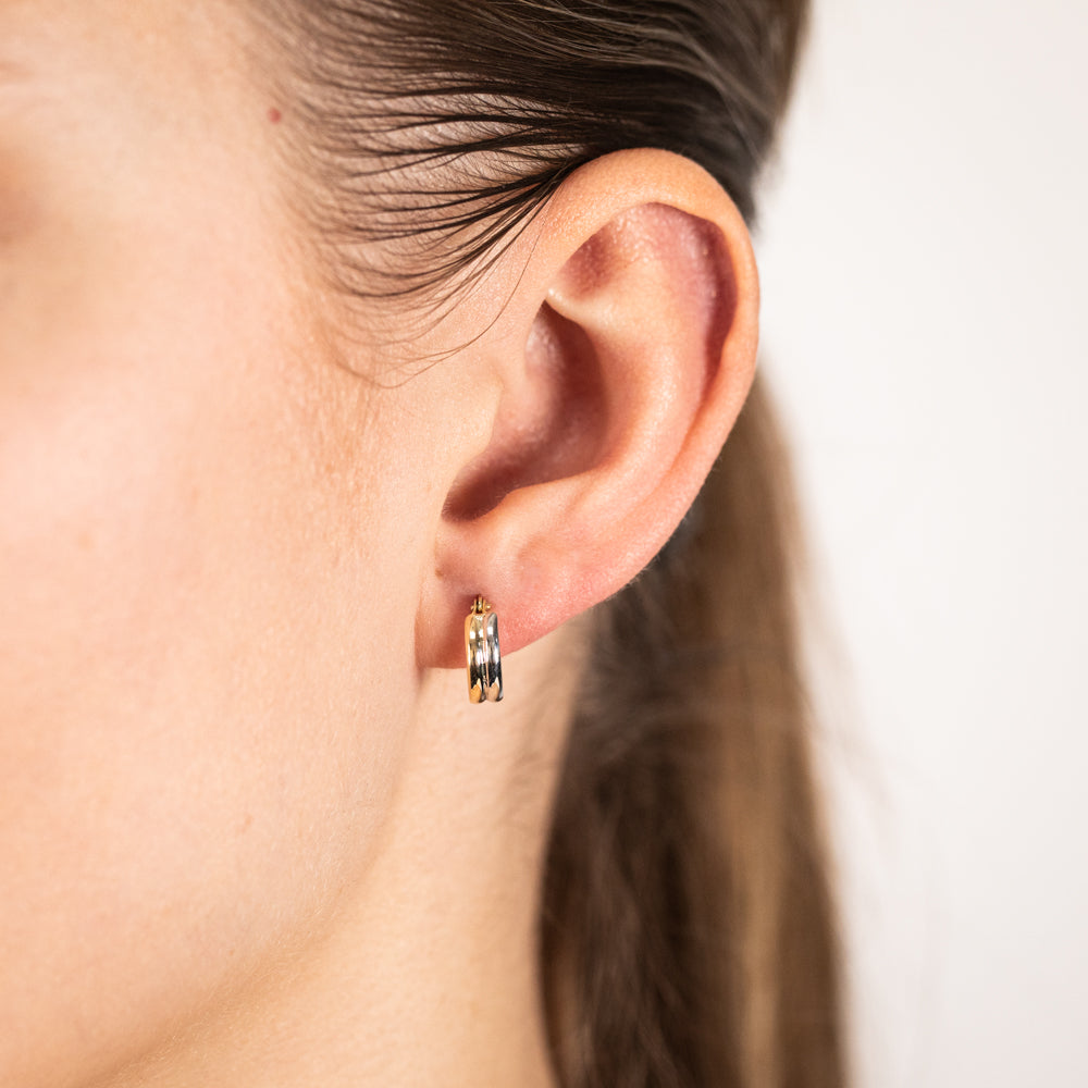 Stylish 9ct White and Yellow Gold Two - tone Fancy Hoop Earrings for Women's Jewelry Collection