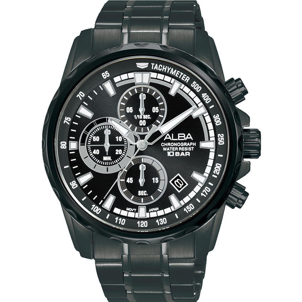 Alba Active AM3921X All-Black Stainless Steel Chronograph Watch for Stylish and Functional Timekeeping