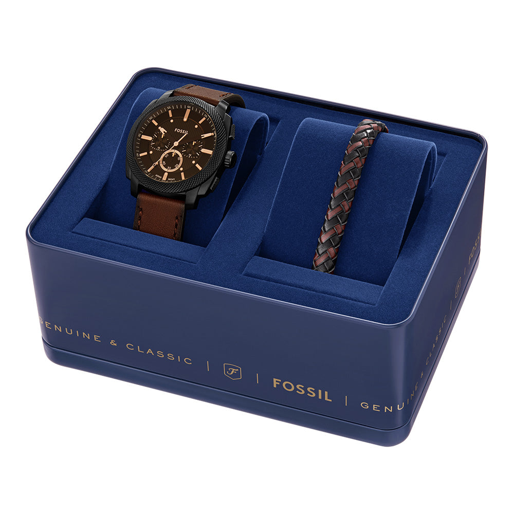 Fossil FS6102SET Watch with Chronograph and Woven Leather Bracelet
