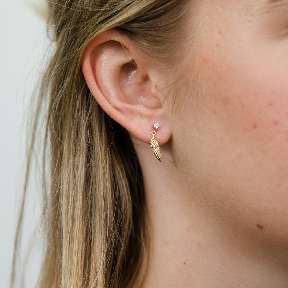 9ct Yellow Gold Zirconia Feather-style Drop Earrings for Bird-lovers