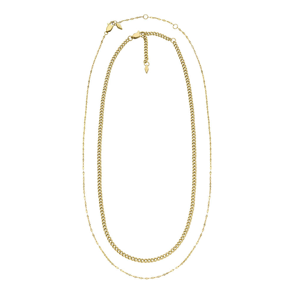 Stylish Fossil Yellow Gold-Plated Stainless Steel Chain Jewelry Set