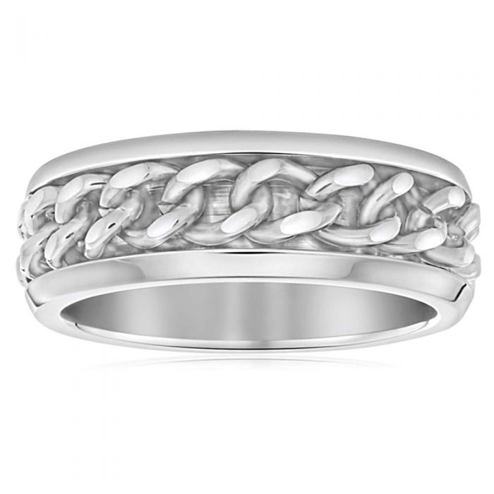 High - Quality Forte Stainless Steel Chain Link Patterned Ring for Everyday Wear