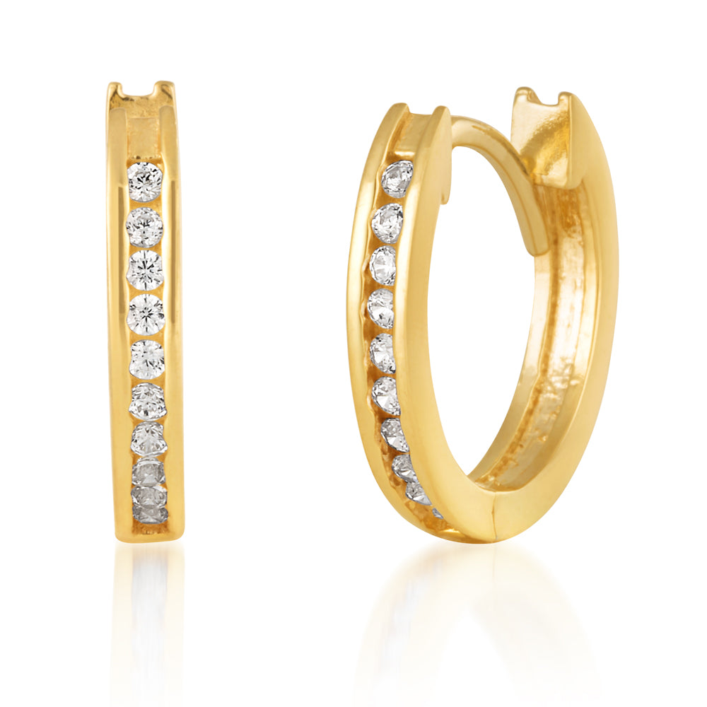 Gorgeous 9 Carat Yellow Gold Zirconia Circular Hoop Earrings for Women