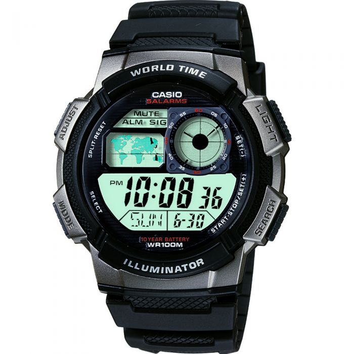 Casio AE1000W-1B World Time Smart Power Wristwatch with Multi - Mission LCD and 10 - Year Battery