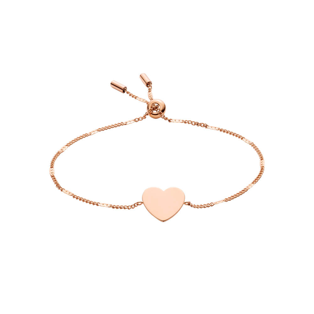 Fossil Women's Fashionable Rose Gold Plated Stainless Steel Drew Heart Design Bracelet