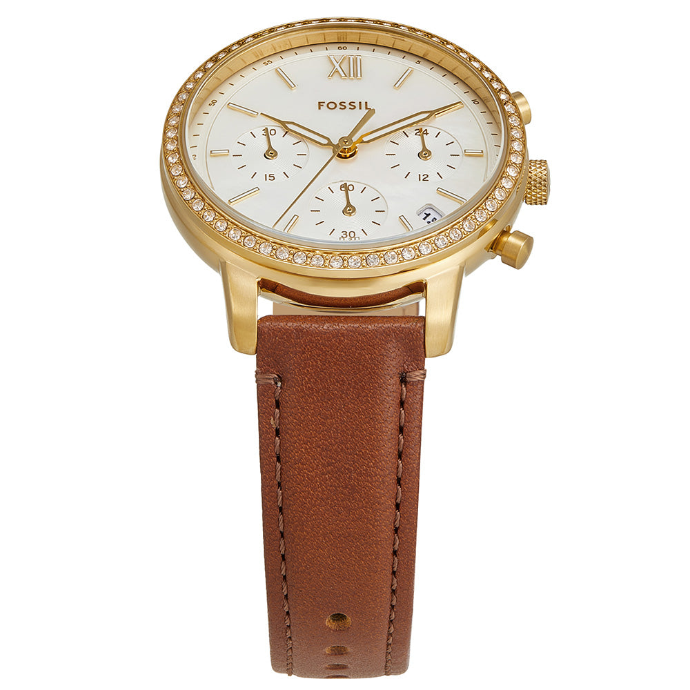 Fossil Neutra ES5278 Luxury Gold Chronograph Watch with Leather Strap