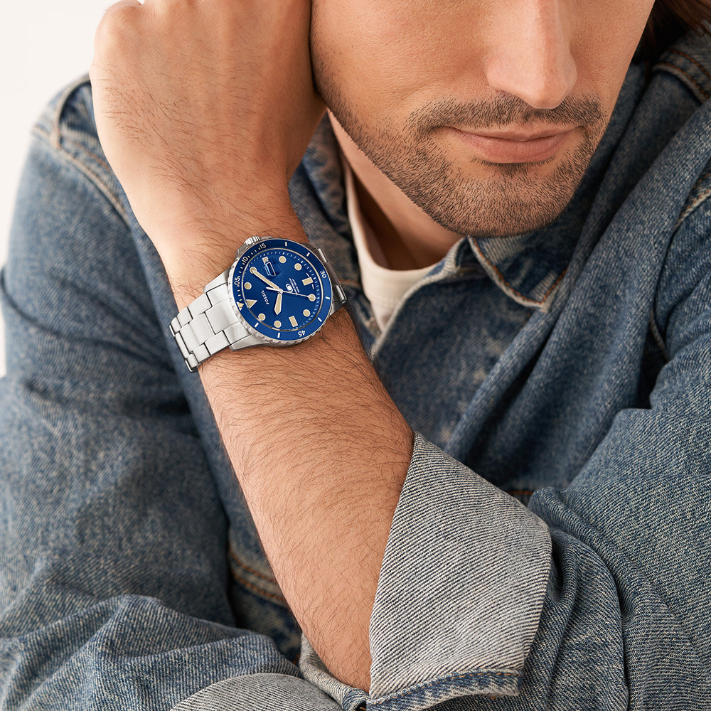 Fossil FS5949 Men's Stainless Steel Watch in Striking Blue
